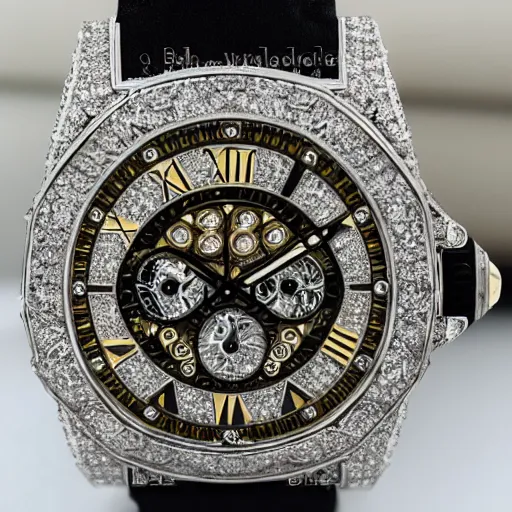 Image similar to vvs diamond watch, intricate design, rolex, cogs and gears, steampunk watch, bejeweled beautiful watch, richard mille, breitling watch