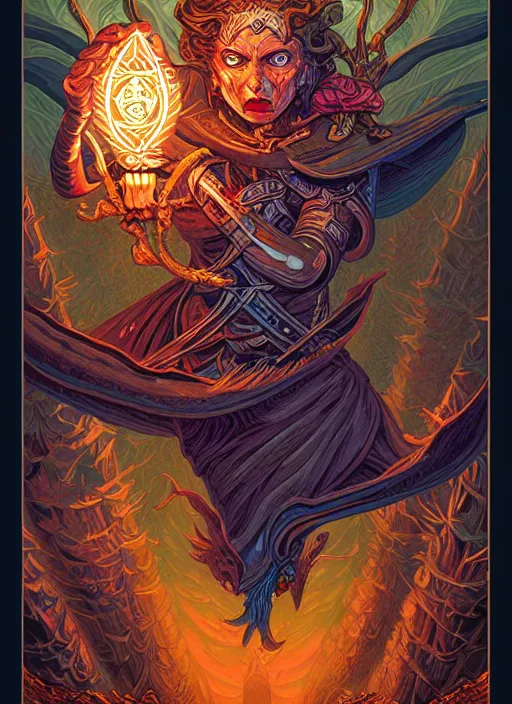 Image similar to concept art by dan mumford of a masterpiece hyperdetailed dnd tarot card, digital painting, sharp focus, illustration