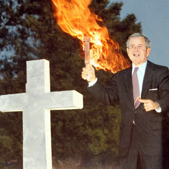 Image similar to George Bush burning a cross