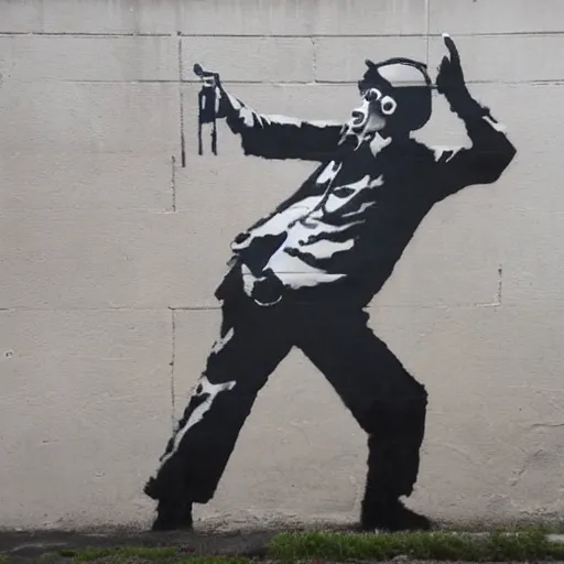 Image similar to a banksy street art depicting a disc jockey
