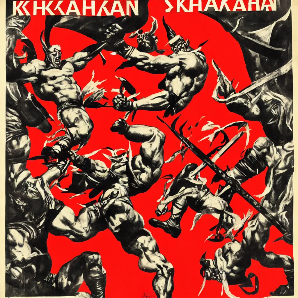 Image similar to shao kahn, soviet union, propaganda poster, art