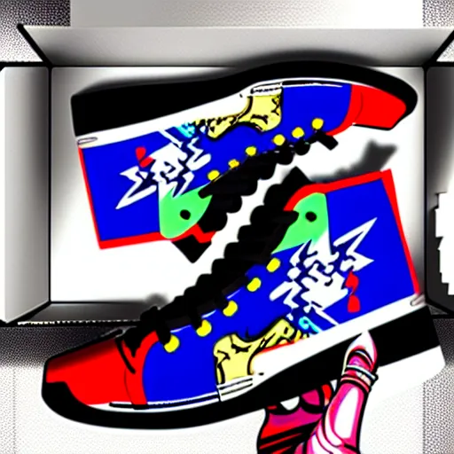 Image similar to fantasy jrpg sneaker design designed by capcom megaman, chrono trigger guilty gear sneaker styles, aztec mayan street fashion native punk sneaker design, focus on megaman hip hop sneaker design with subtle mayan patterns, trending on pixiv fanbox, painted by akira toriyama and studio ghibli princess mononoke megaman capcom