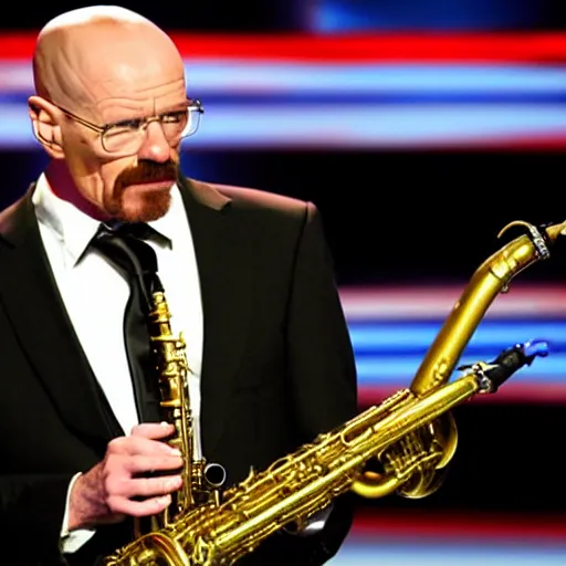 Image similar to walter white playing the saxophone on america's got talent