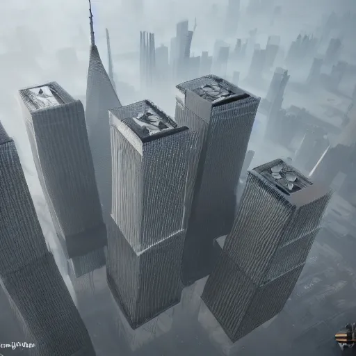 Prompt: the twin towers, photorealistic, extreme detail, beautiful, 8 k,