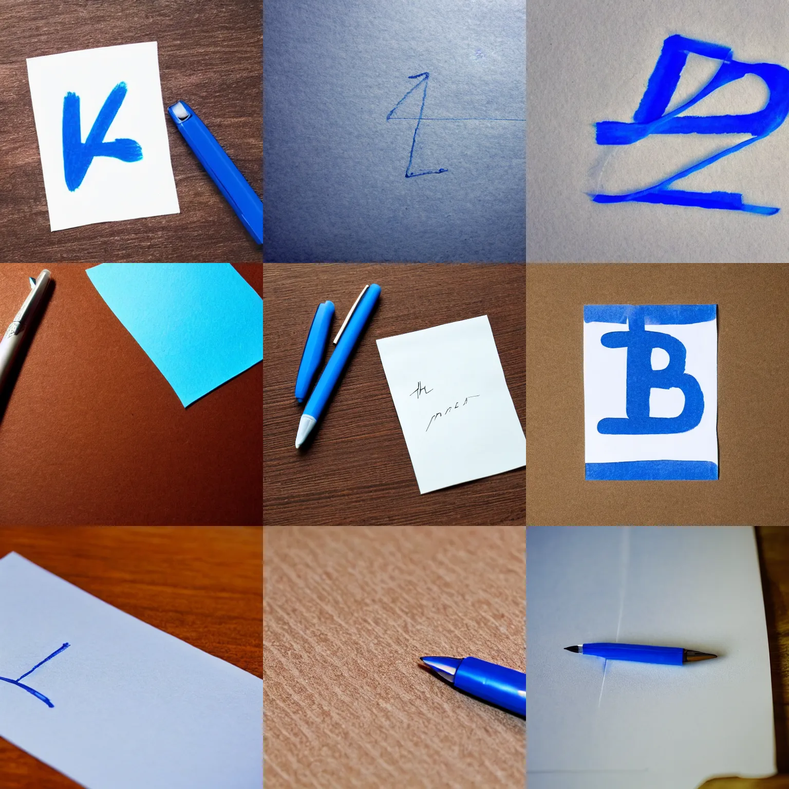 Prompt: the letter H written in blue pen on a piece of paper, photo