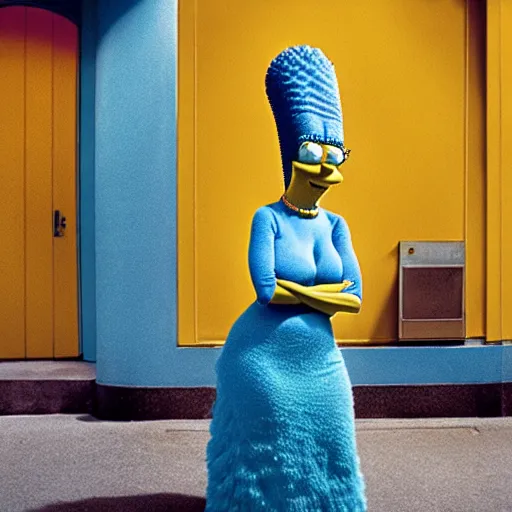 Image similar to uhd candid photo of marge simpson by steve mccurry and annie leibowitz