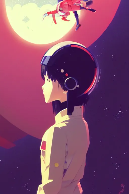 Image similar to portrait of a girl with astronaut helmets by ilya kuvshinov, cloudy sky background lush landscape ln illustration concept art anime key visual trending pixiv by victo ngai fanbox by greg rutkowski makoto shinkai takashi takeuchi studio ghibli