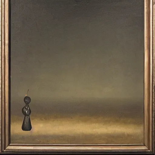 Prompt: this painting is mysterious, cryptic, intriguing: it looks deceptively simple, but there's more than meets the eye there