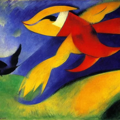 Prompt: franz marc flying duck
