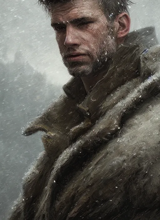 Prompt: portrait of a man wearing an winter coat, rugged, military, highly detailed, fantasy, godrays, cinematic lighting, close up, volumetric, realistic, digital art by greg rutkowski