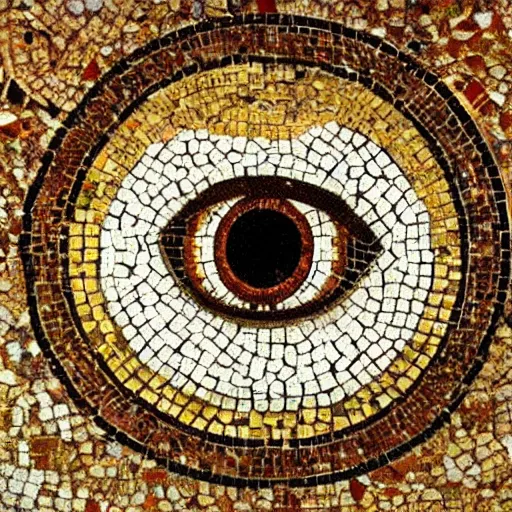 Image similar to medium shot Mosaic of an eye, from Italica, AD 176-275. Archaeological Museum, Seville. Byzantine mosaics, highly detailed, HQ, HD, beautiful, National Geographic,