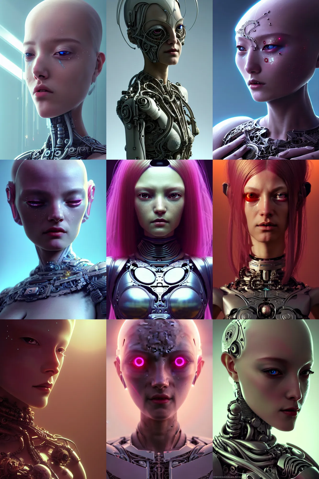 Prompt: beautiful crying female android! deity, ( mechanical ), intricate, elegant, super highly detailed, global illumination, digital painting, concept art, smooth, flowerpunk, sharp focus, photorealism, hd, 8 k, beautiful, cinematic, art by angus mckie and kuciara and moebius! and rutkowski and mucha and loish and wlop