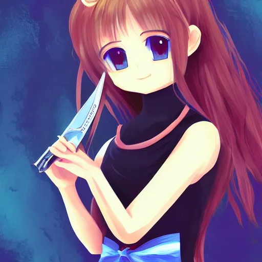 Image similar to portrait of a cute beautiful girl holding a balisong, anime digital art,