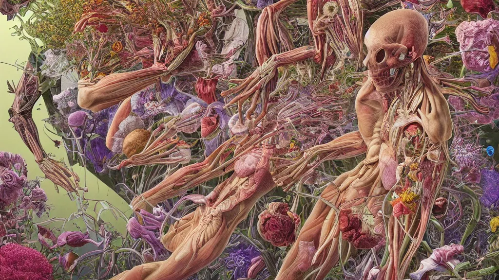 Image similar to highly detailed illustration of a human anatomy body exploded by all the known species of flowers by juan gatti, by moebius!, by oliver vernon, by joseph moncada, by damon soule, by manabu ikeda, by kyle hotz, by dan mumford, by kilian eng