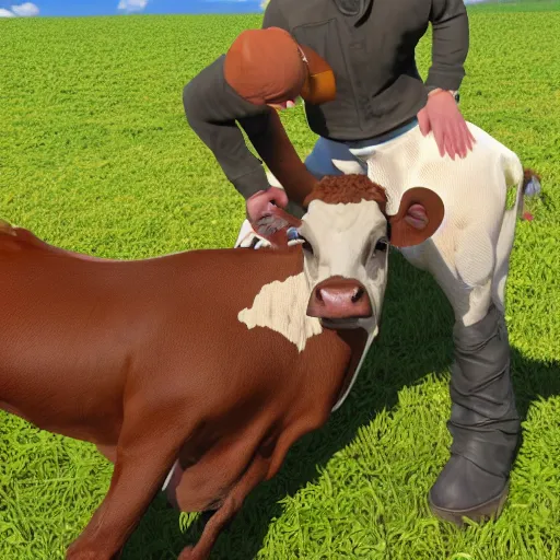 Image similar to detailed drake milking a cow, ultra realistic, 8 k, ultra details, highly detailed face, sharp focus