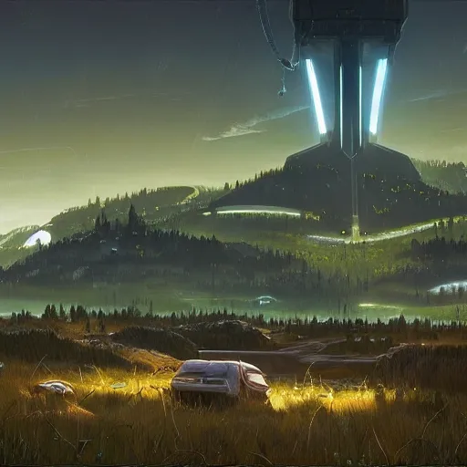 Image similar to halo ring from the game halo, simon stalenhag