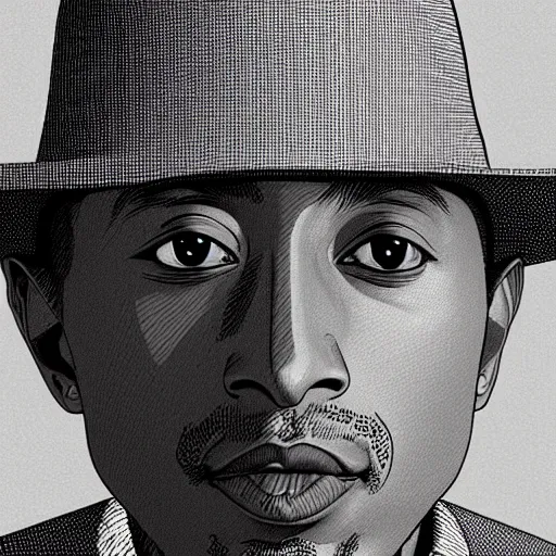 Prompt: “ pharrell retro minimalist portrait by jean giraud, art of moebius, sharp, smooth face, comic, 8 k ”