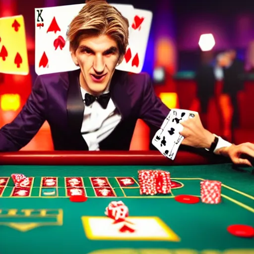 Image similar to film still of xqc gambling in Vegas, 4k, photorealism, artstation style