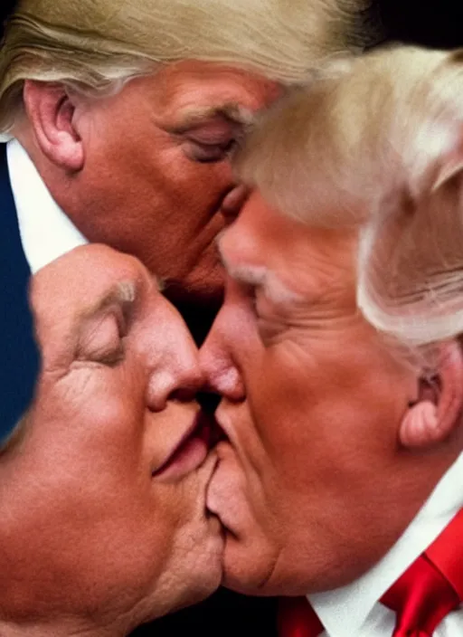 Prompt: beautiful romantic photo of donald trump kissing donald trump. hq