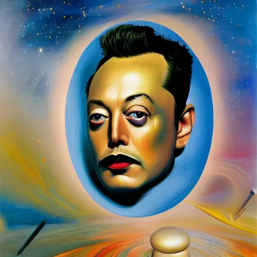 Image similar to The masterpiece painting of elon musk as a galaxy by salvia dali the second, salvador dali's much more talented painter cousin, 4k, ultra realistic