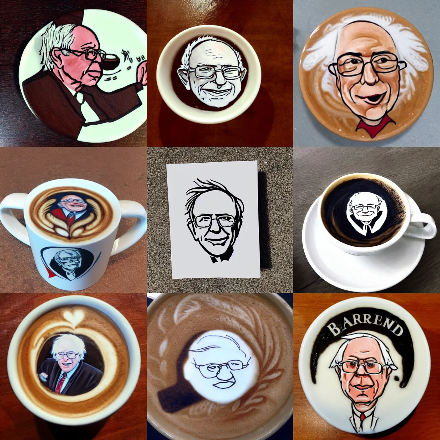 Prompt: bernie sanders latte art