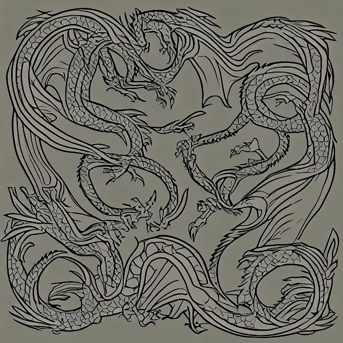 Image similar to epic symmetrical two headed dragon profile with flat design style, monochromatic