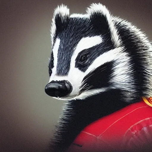 Prompt: portrait of a badger wearing a manchester united jersey