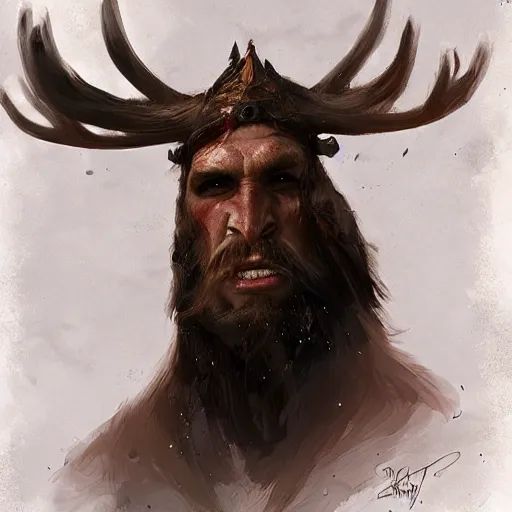 Prompt: hairy barbarian with moose helmet by greg rutkowski