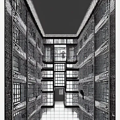 Image similar to a giant spider in a huge bright maze of many doorways and lots of stairs, many doorways, inside MC Escher architecture, artstation, Junji Ito, epic composition