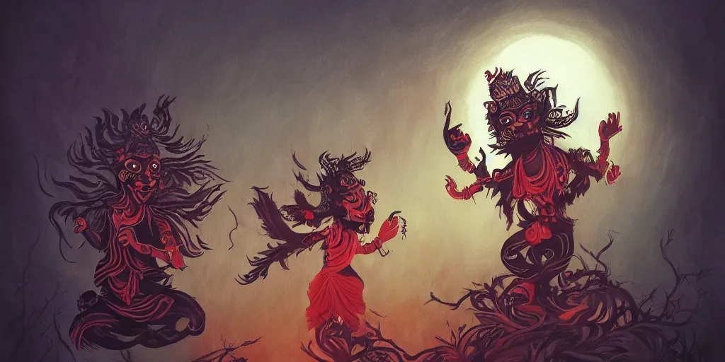 Image similar to balinese shadow puppet demons, baba yaga trending on artstation, by anato finnstark