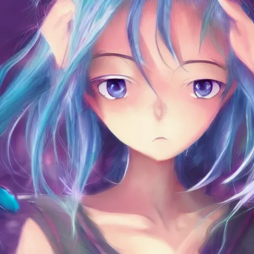 ArtStation - Blue Hair Anime Girl Illustration