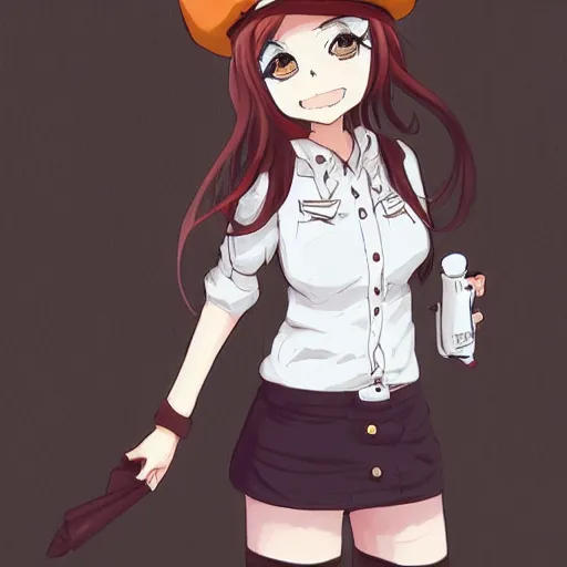 Image similar to Rindou Radical Dream art; girl with short brown hairm, wearing a beret; white shirt ; Rindou Radical Dream art