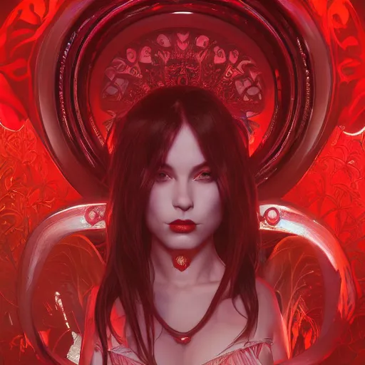 Prompt: Portrait of beautiful demon girl in latex, red lighting, intricate, elegant, highly detailed, digital painting, artstation, smooth, sharp focus, illustration, art by artgerm and greg rutkowski and alphonse mucha