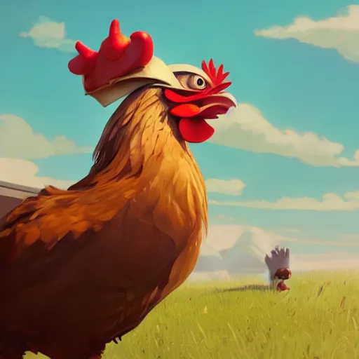 Image similar to a chicken animal wearing a small chicken-sized Oculus Quest VR headset on its head over its eyes. By Makoto Shinkai, Stanley Artgerm Lau, WLOP, Rossdraws, James Jean, Andrei Riabovitchev, Marc Simonetti, krenz cushart, Sakimichan, trending on ArtStation, digital art. Animal photo.