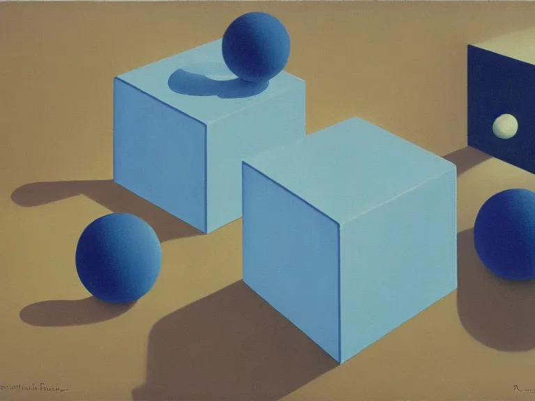 Image similar to tesseract painting by rene magritte, high detail, high resolution