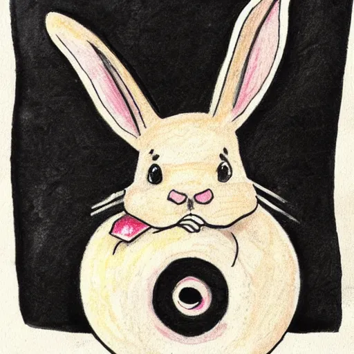 Image similar to a tattoo sketch of a rabbit eating a donut