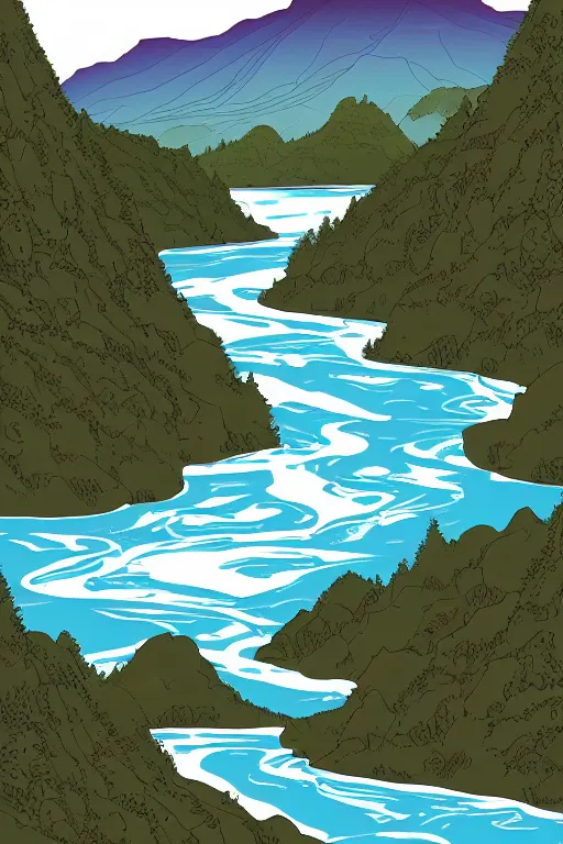 Image similar to mountaintop river flat vector a storybook illustration trending on artstation