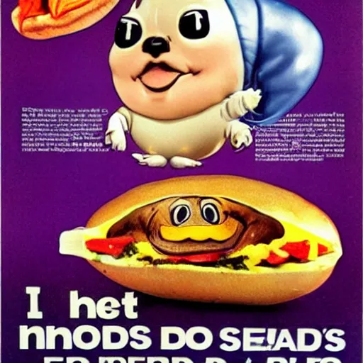 Prompt: 1990s McDonald's advertisement for a baby seal disguised as a loaded baked potato with Danny DeVito