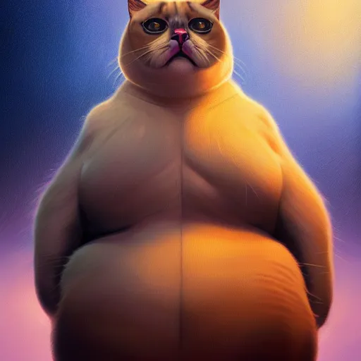 Image similar to a dramatic body portrait of an obese cat, cinematic lighting, symmetric face by karol bak, christopher balaskas, 4 k