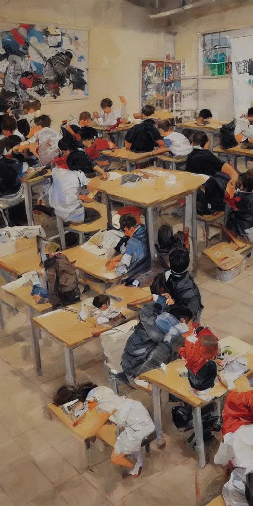 Image similar to oil painting scene from school by kim jung gi