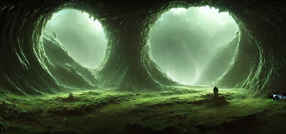 video game concept art matte painting glow worm caves