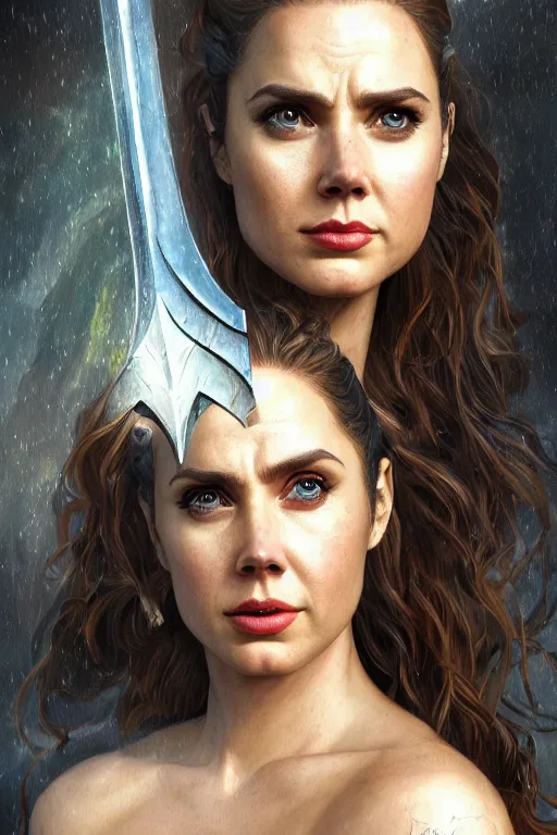 Prompt: A fantasy comic book style portrait painting of, hybrid of Gal Gadot, Amy Adams, as an Atlantean, Reptilian Warrior, Mystical Valkyrie, Armor, Sword, Archer Bow, Spear, Sheild, François Boucher, Oil Painting, unreal 5, DAZ, hyperrealistic, octane render, Regal, Refined, Coherent, Detailed Digital Art, RPG portrait, William-Adolphe Bouguereau, Michael Cheval, Walt Disney (1937), Steampunk, dynamic lighting, Highly Detailed, Cinematic Lighting, Unreal Engine, 8k, HD