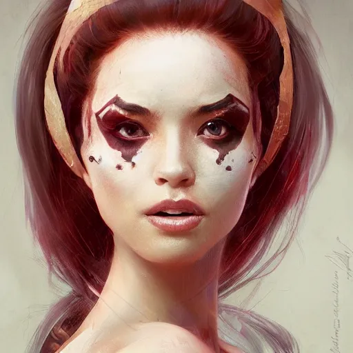 Image similar to a detailed image of a beautiful woman with red panda features, in professional makeup, by ross tran, greg rutkowski, 4 k