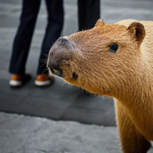 Prompt: capybara wearing a suit, full body, facing camera, centered, high quality art