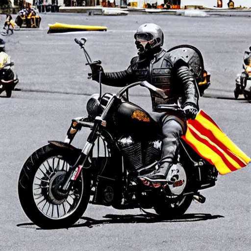 Prompt: el cid campeador conquistando marte subido en una harley davidson