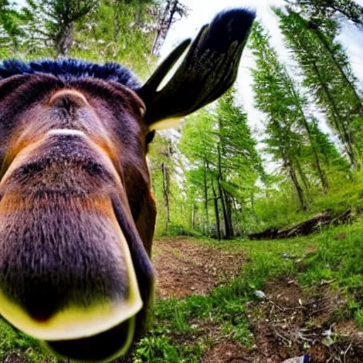 Prompt: close - up photo of a moose, fisheye