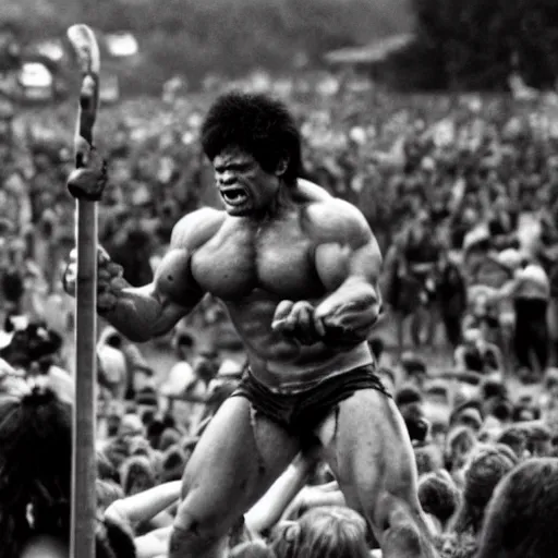 Image similar to hulk performing at woodstock