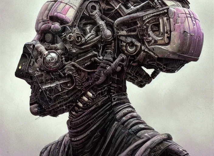 Image similar to highly detailed concept art of neuromancer characters, dystopian post - apocalyptic retrofuturistic vibe, an ultrafine detailed painting by art by hans giger and wayne barlowe, trending on deviantart, pop surrealism, whimsical, lowbrow, perfect symmetrical face, sharp focus, octane, masterpiece