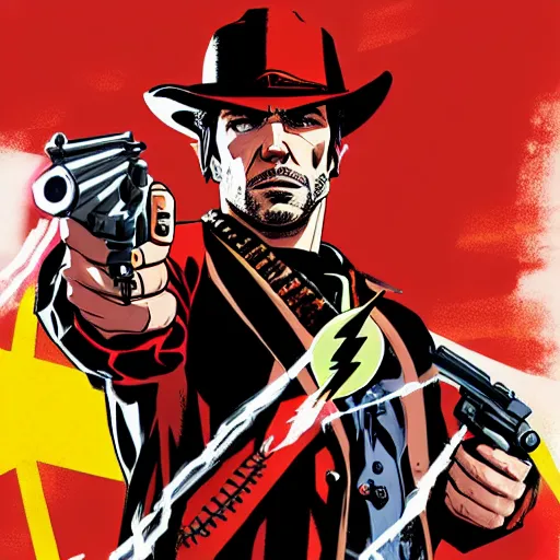 Image similar to the flash in the style of the Red Dead Redemption 2 cover art