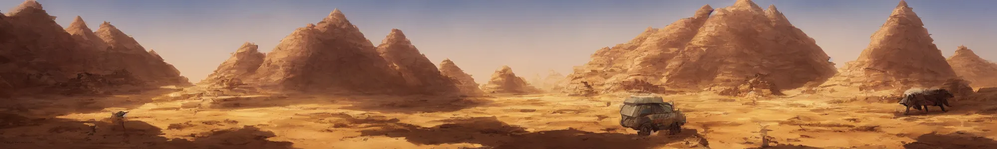 Image similar to egyptian landscape, desert, by studio ghibli and greg rutkowski